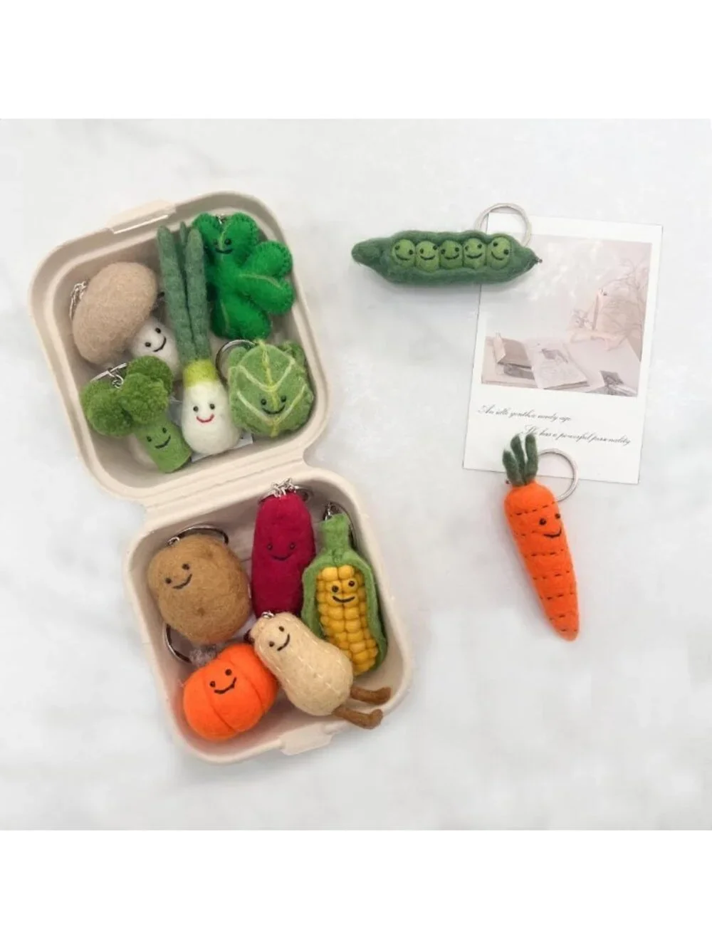 Adorable Handmade Wool Felt Keychain - 16 Cute Fruit & Veggie Bag Charms
